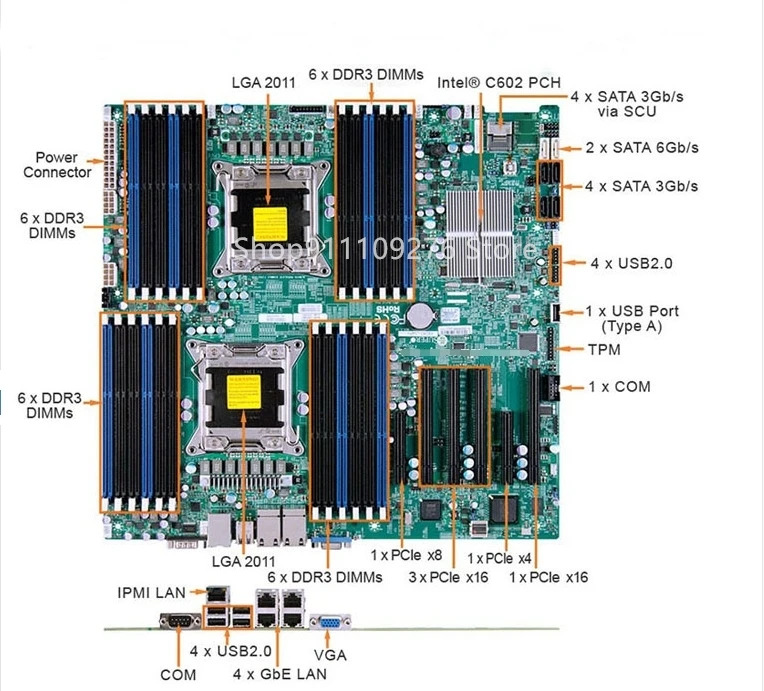 슈퍼마이크로 마더보드X9DRi-LN4F LGA2011 E5-2600 V1 V2 패밀리 ECC DDR3 6 GPU