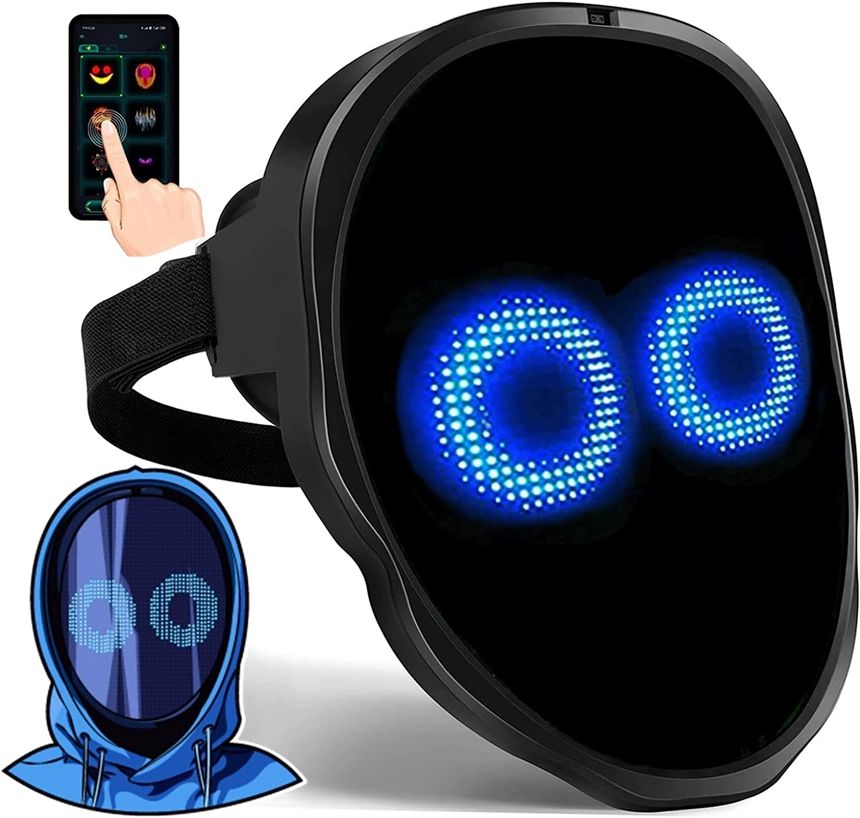 led 마스크 가면 제스처감지 할로윈 변신 코스프레 프로그래밍 앱 발광 성인용 제어 - 상품 이미지