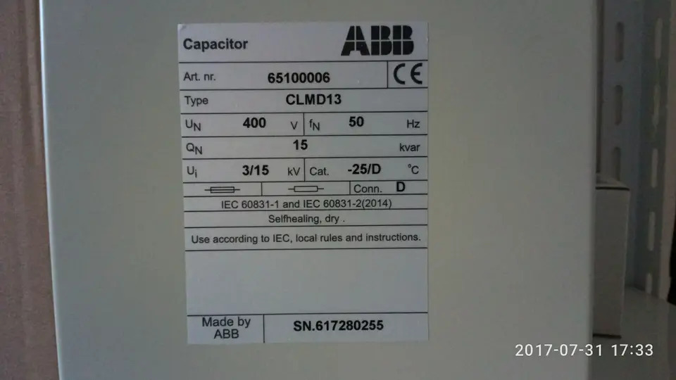 ABB 캐패시터 CLMD53/50 KVAR 400V 50Hz 10094349