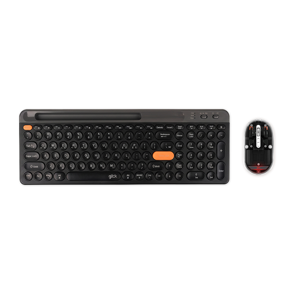 지클릭커 오피스프로 WMK940 태블릿 멀티페어링 무선 무소음 블루투스 키보드 투명 마우스 세트 에스프레소 블랙 - 상품 이미지