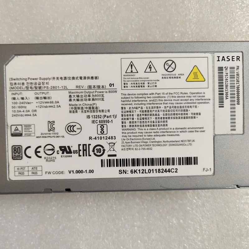 PS-2801-12L 오리지널 서버 전원공급장치 pur SA5212H5 800W
