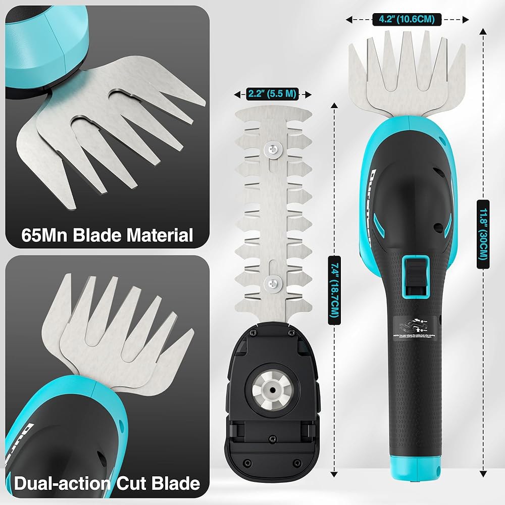 듀라테크 무선 헤지 트리머, 3.6V 3-in-1 핸드헬드 전기 잔디 트리머 및 50인치 휠 연장 폴, USB 타입-C 케이블 내장 리튬 이온 배터리, 정원, 마당 잔디를 위한 - 상세 이미지 2