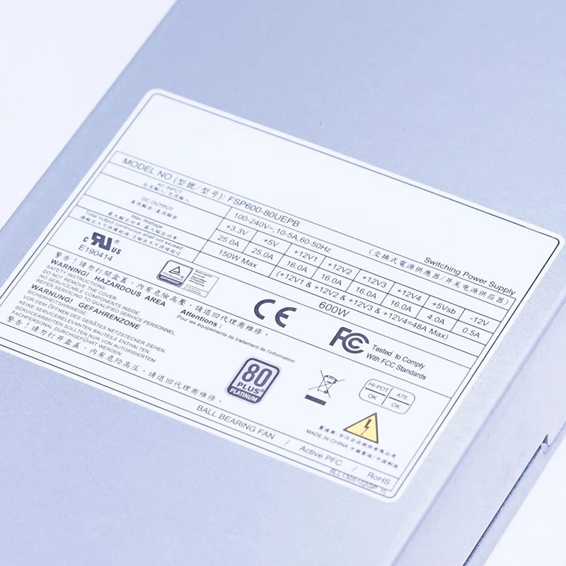 FSP 80 플러스오리지널 PSU 플래티넘 1U 600W 전원공급장치 FSP600-80UEPB 신