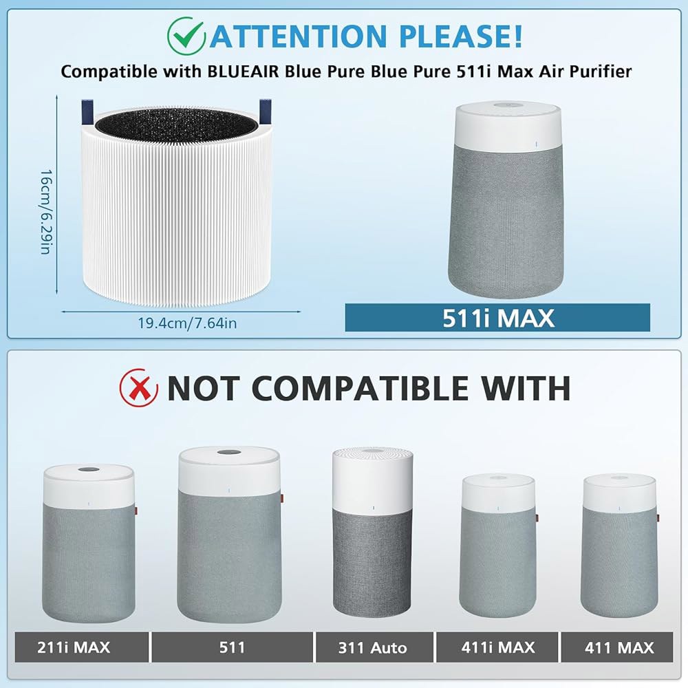 블루에어 HEPASilent 공기 청정기, 블루 퓨어 F5MAX, 모델 511i Max와 호환되는 2팩 MAX 교체 필터(511 제외) - 상세 이미지 2