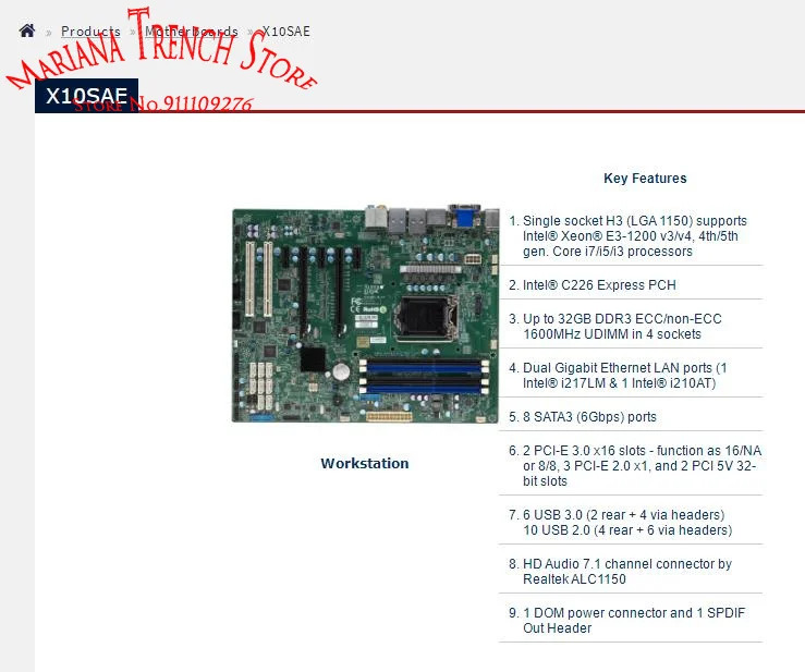 슈퍼마이크로 단일 소켓 마더보드 E3-1200 x10sae H3 LGA1150 v3 v4 4 세대 5 코어 i7 i5 i3 프로세서용