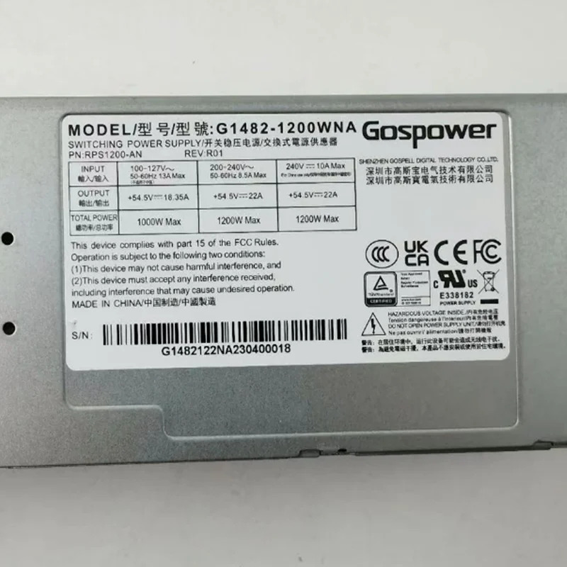 GOSPOWER 1200W 전원공급장치 G1482-1200WNA RPS1200-AN새 원본 PSU