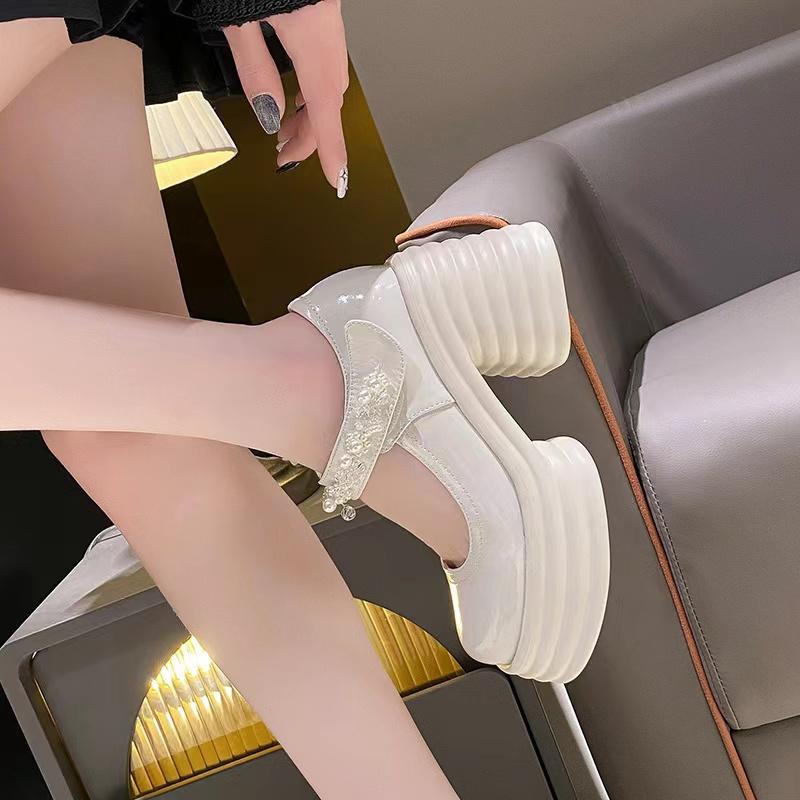 진주 슈즈 새틴 큐빅 여성 글리터 신발 힐 크리스탈 키높이 플랫 웨딩구두 본식구두 - 상세 이미지 2