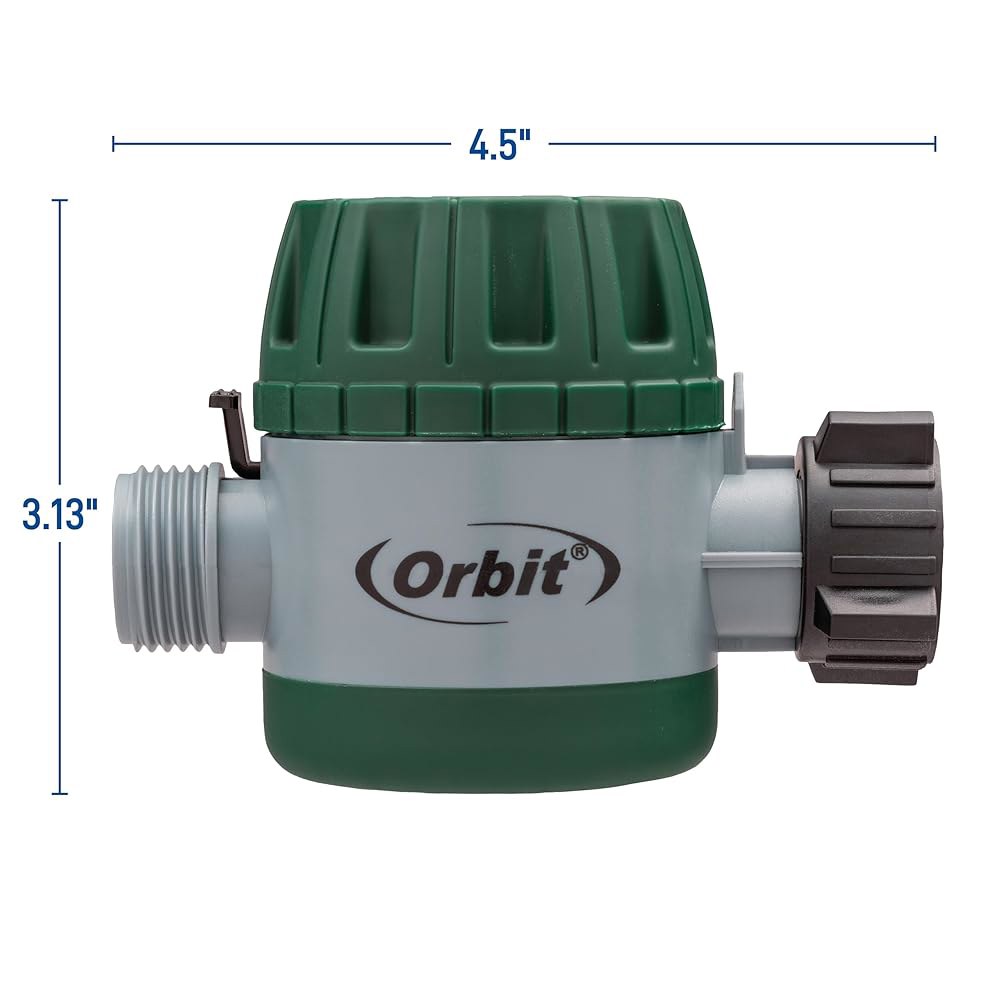 Orbit 기계식 물 타이머 - 잔디 및 정원 물주기를 위한 조절 가능한 관개 차단기 간편한 그립 다이얼 수동 바이패스가 배터리 없는 시계 호스 수도꼭지 62034 2 Green - 상세 이미지 3