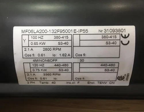 보행 모터 MF06LA200-132F95001E-IP55 크레액세서리 0.65KW MF06MA200-131F85009E-IP55 MF06LA200-132F85001E-IP55 0