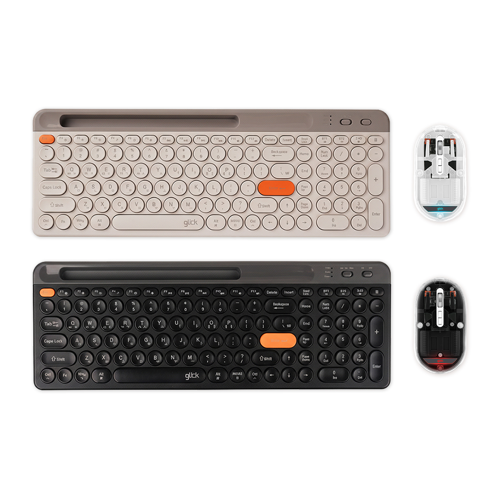 지클릭커 오피스프로 WMK940 태블릿 멀티페어링 무선 무소음 블루투스 키보드 투명 마우스 세트 밀크카라멜 베이지 - 상세 이미지 2