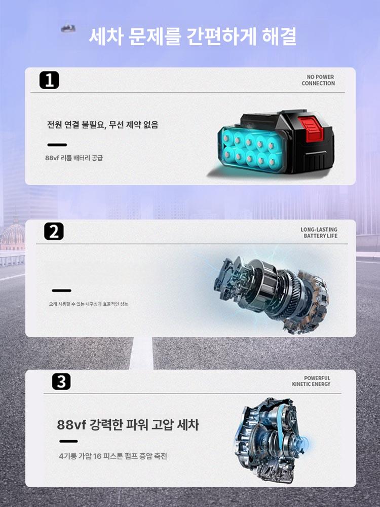 고압세척기 무선 차량세차건 휴대용 워터건 정원청소 분사기 셀프세차장비 - 상세 이미지 3