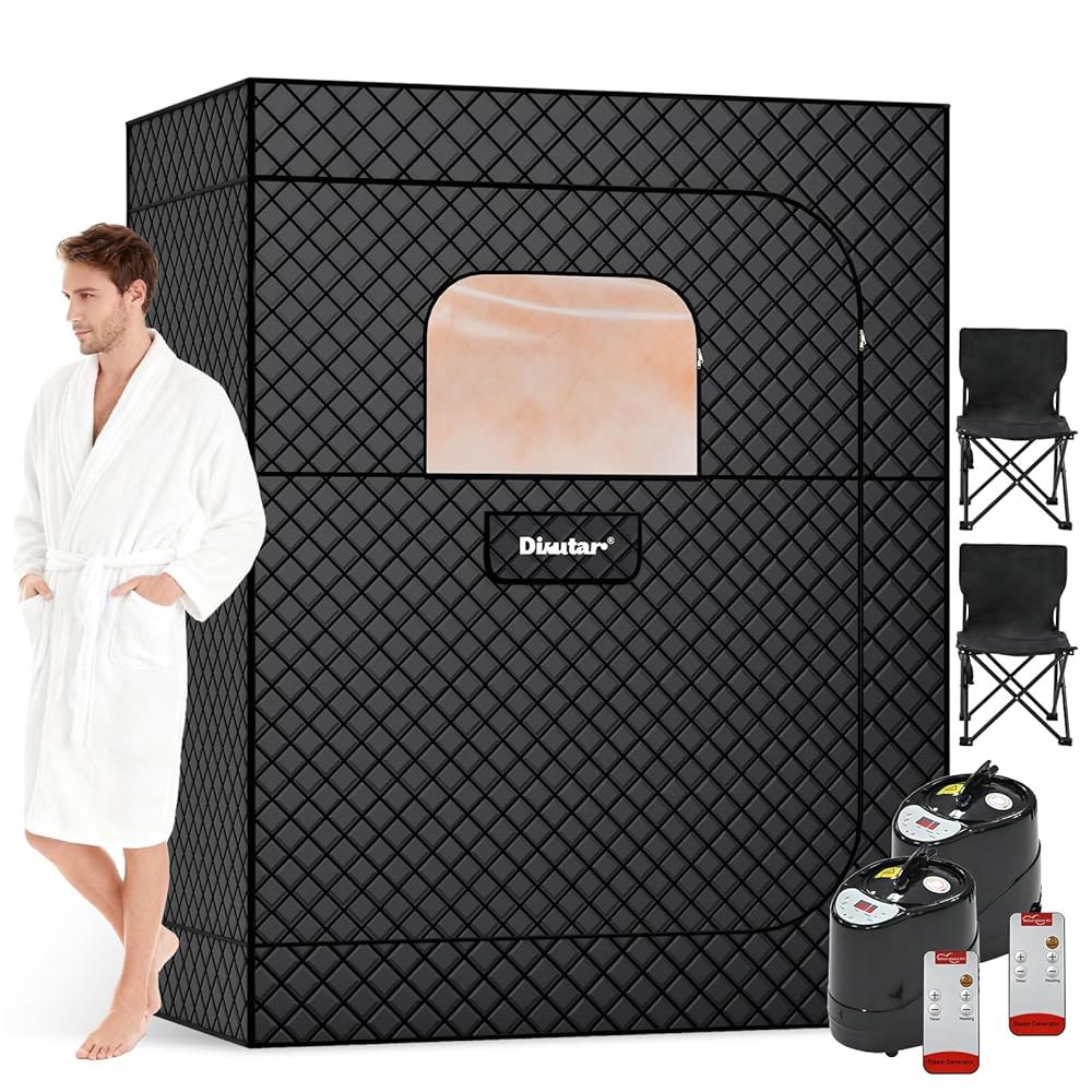 2인용 사우나 박스 - 업그레이드된 3L 1500W 스티머 2, 접이식 의자 2 및 미끄럼 방지 매트를 갖춘 가정용 휴대용 사우나, 5겹 방수 단열 스팀 텐트, 4.5 3 6피트, - 상품 이미지