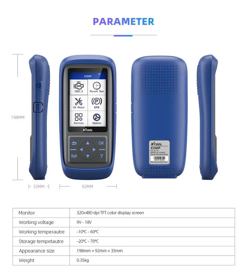XTOOL X300P ABS EPB TPS SRS 주행 거리 adjustmnet 재설정 진단 도구 자동차 스캐너