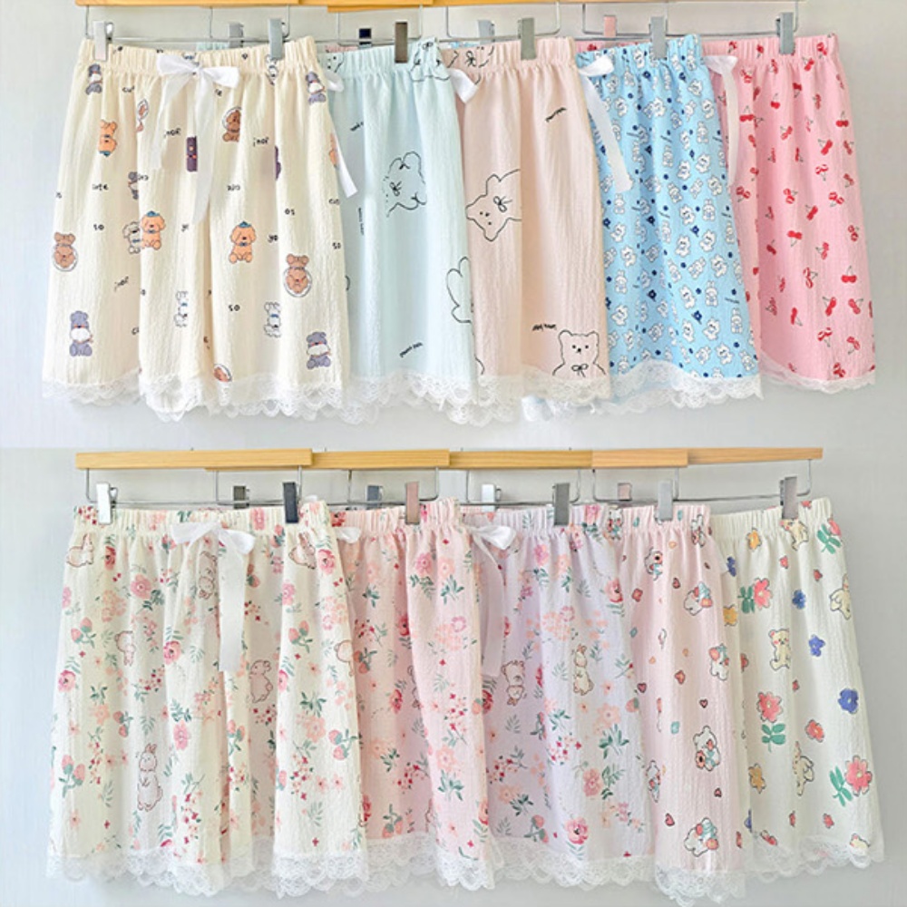 여름 여성 학생 고무줄 잠옷 반바지 예쁜 홍웨어 파자마 바지 - 랜덤발송 - 상품 이미지