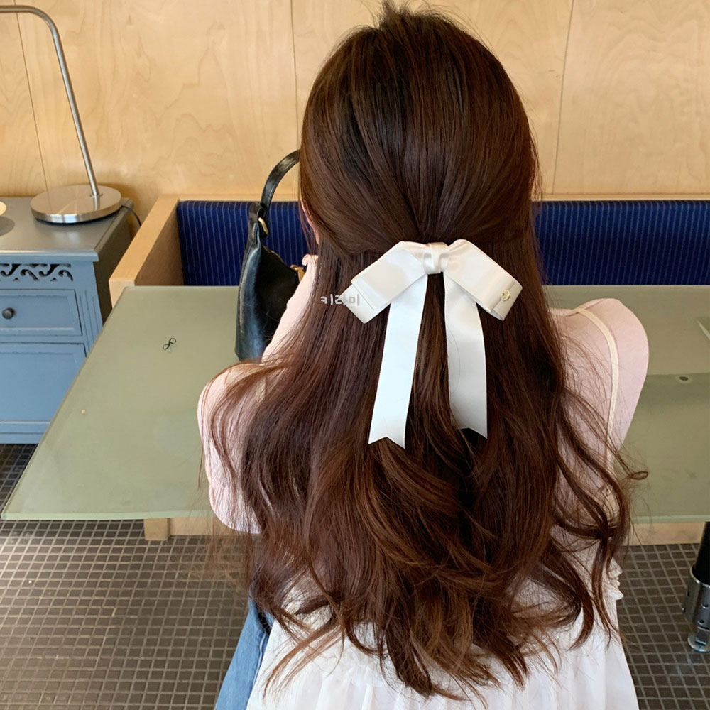 드롭 더블 리본 집게핀 새틴 헤어클립 왕리본 머리핀 이미지 8