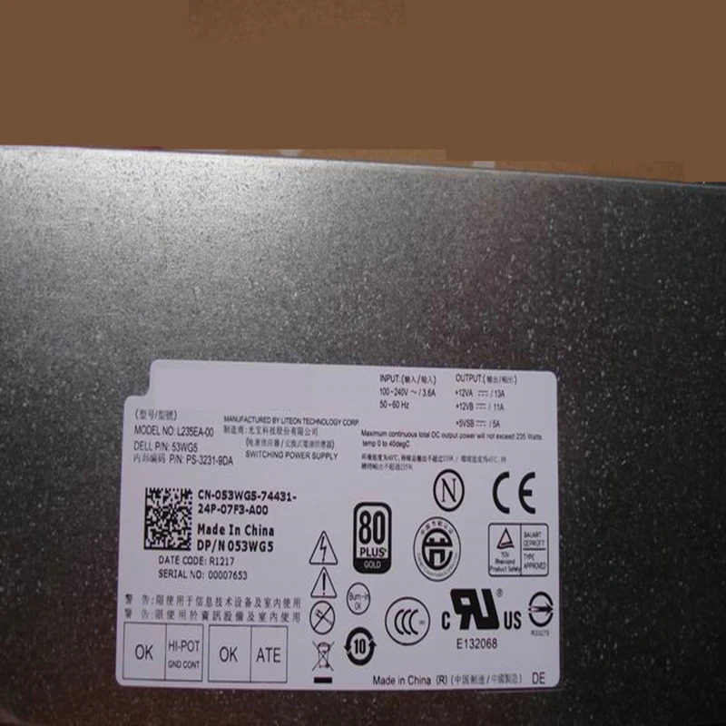 델 XPS 2710 2720 235W 전원공급장치 L235EA-00 53WG5 0N6G7 D235EA-00 D235EU-00 DPS-235KB A 거오리지널 PSU