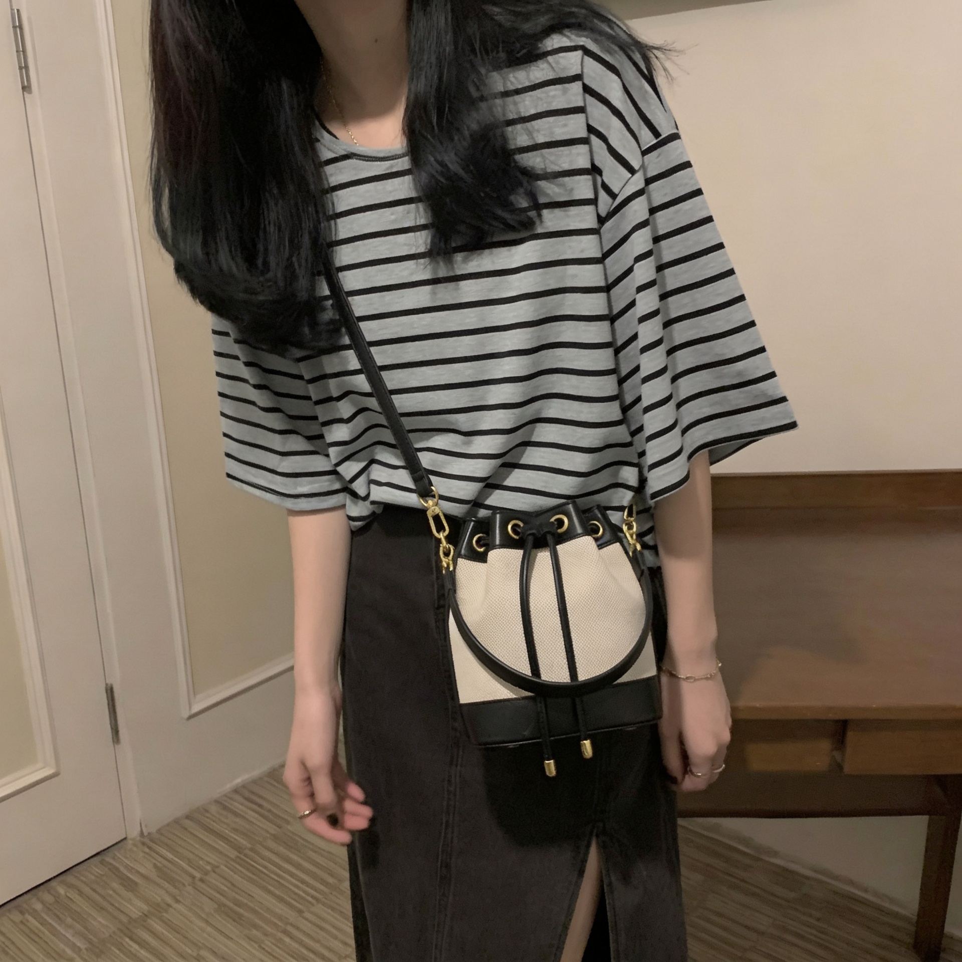 제이바바 캔버스 버킷백 미니 여성 복조리백 스몰 복주머니 가방 이미지 3