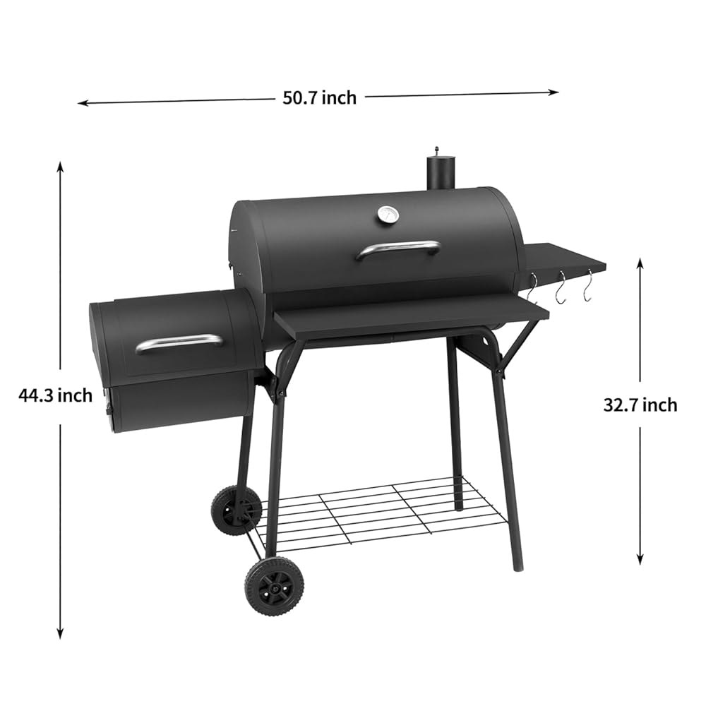 오프셋 스모커가 있는 숯불 그릴, 사이드 테이블이 BBQ 714 평방 인치의 야외 요리, 뒷마당 캠핑 피크닉, 파티오 및 파티, 블랙 바이 DNKMOR Regular size - 상세 이미지 3