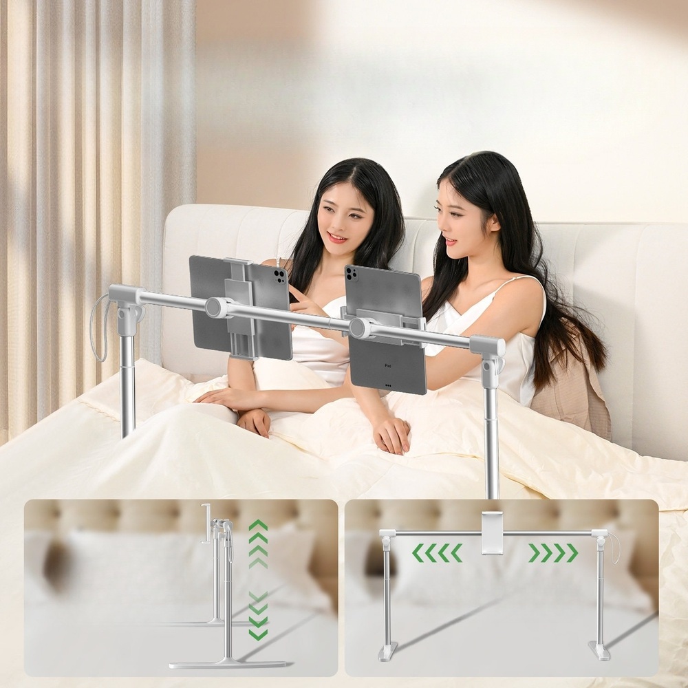 침대휴대폰거치대 누워서 핸드폰 스탠드 태블릿 폰탭 듀얼 동시 거치 알루미늄 합금 바닥형 - 상세 이미지 3