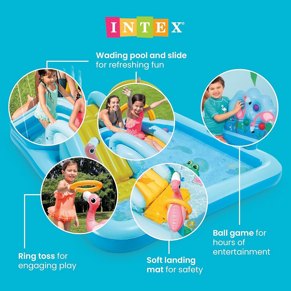 Intex 96 x 78 28 풍선 정글 어드벤처 플레이 센터 키디 풀 - 뒷마당 워터 슬라이드, 용 야외 블로우업 스플래시 패드 Blue 61.5 x 51 x 33 - 상세 이미지 3