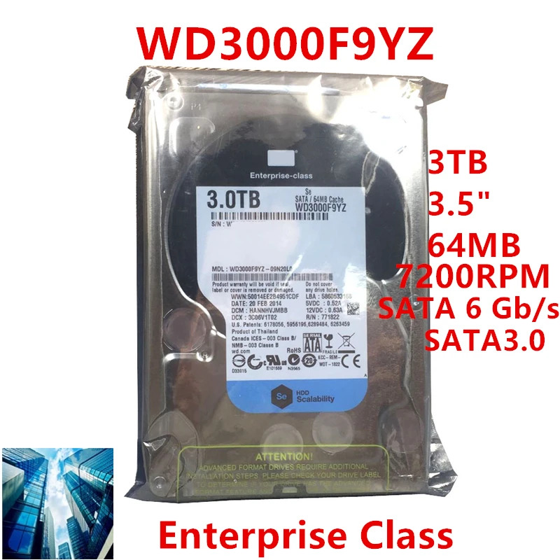 WD3000F9YZ 내부 HDD WD 3TB 3.5 인치 SATA 6 Gb/s 64MB 7200RPM 신