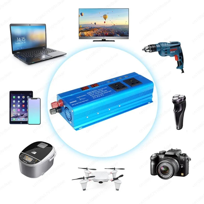차량전원 인버터 순수 사인파 DC 12V-AC 220V 변압기 4 USB UN EU 소켓 충전기 3000W