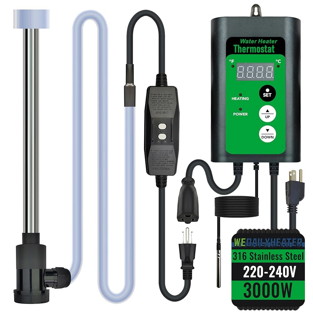 3000W 240V 욕조 및 공기 주입식 풀 u2013 휴대용 침지 전기 히터, GFCI 온도 조절기, 침지, 스파, 버킷, 지상/지하 온수 - 상품 이미지