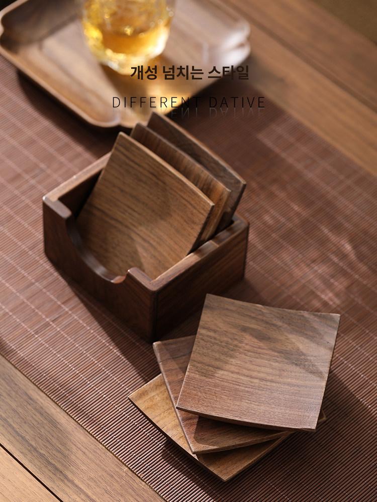 쟁반 받침대 흑호두 차 호텔 블랙월넛 나무 일본식 컵받침 레트로 커피 감성 앤틱 - 상세 이미지 3
