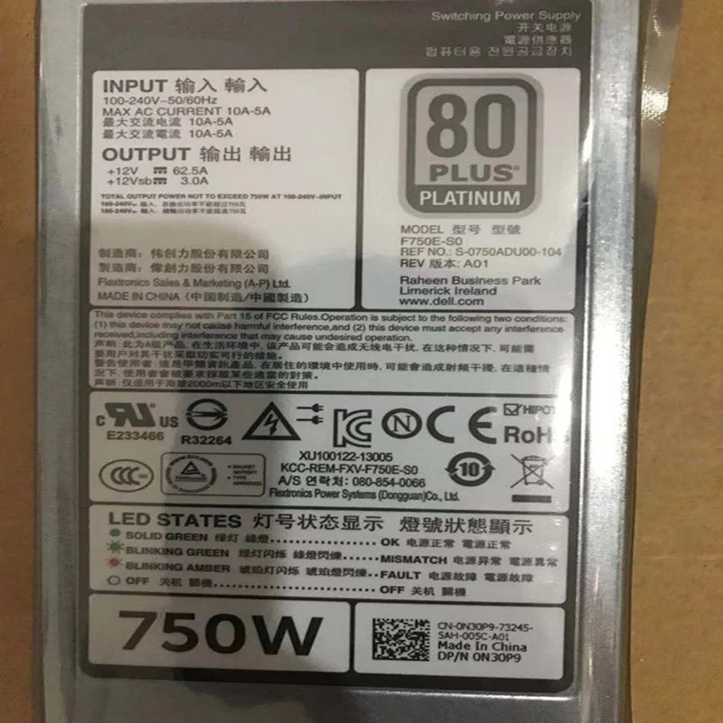 델 R620 520 720 820 420 750W 전원공급장치 E750E-S0 F750E-S0 D750E-S1 D750E-S3 DPS-750AB-2A 12A 29A 0N30P9