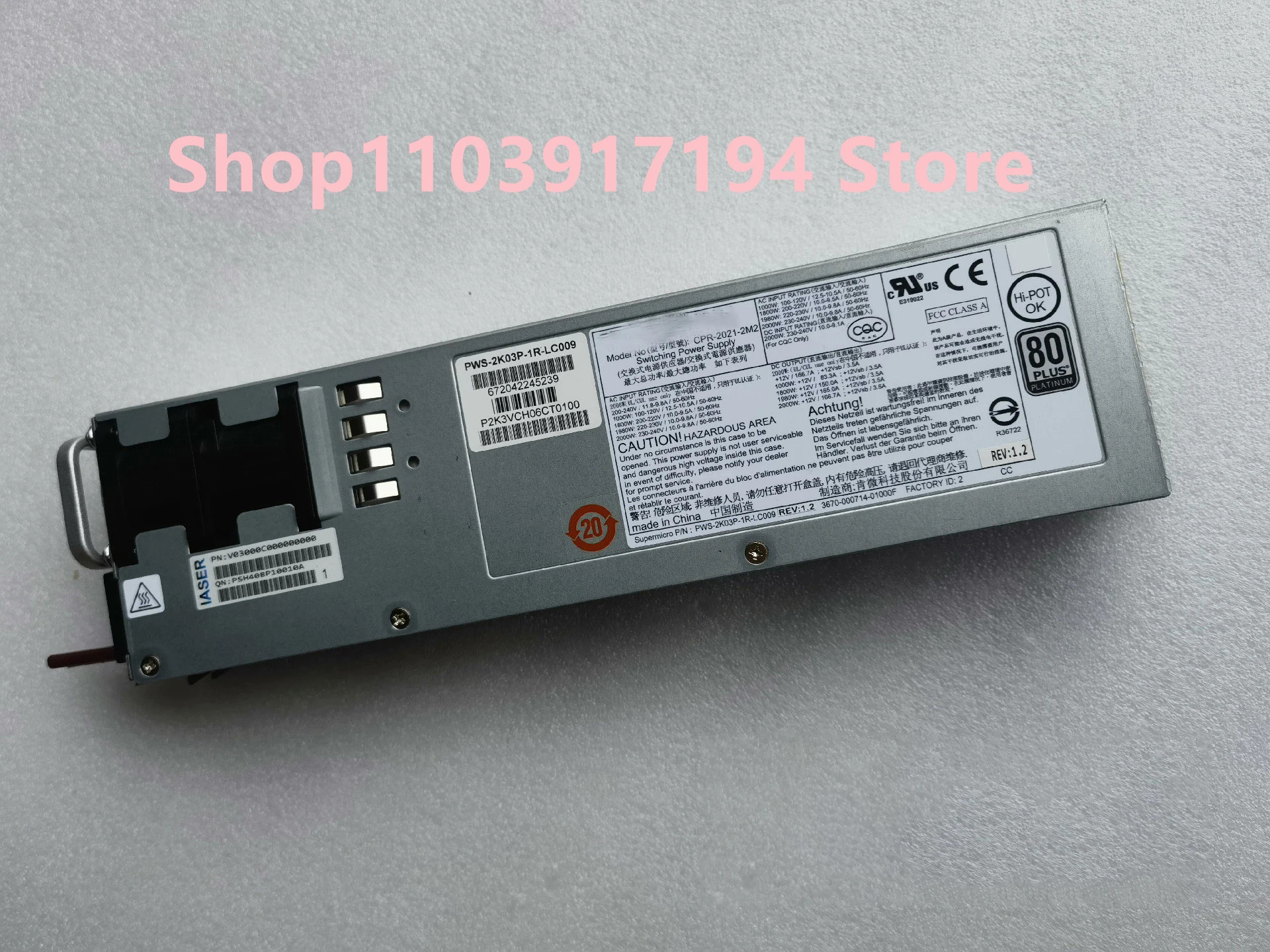 Supermicro PWS-2K03P-1R-LC009 예비 전원공급장치 2000W