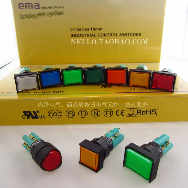 EMA 조명 푸시 버튼 스위치 원형 LED DC6V 12V 24V 110V-10p 01P-RA40.S2P 01P-SA40.S2P 16mm