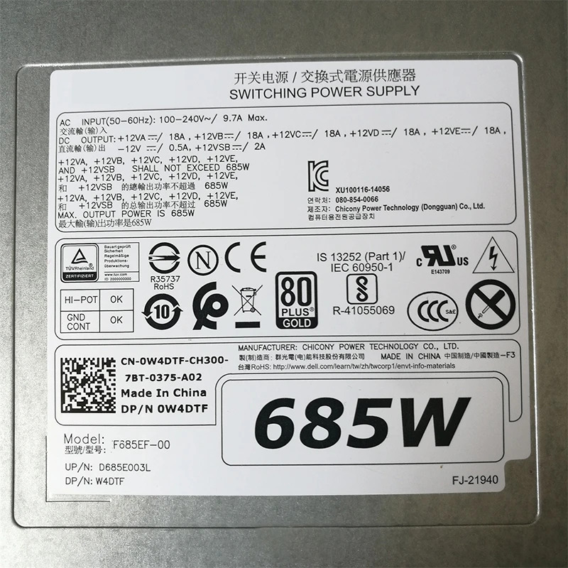 Dell T5610 T3610 T5810 7810 685W D685EF-00 F685EF-00 D685EF-01 F685EF-01 DPS-685AB A H685EF-00 새 전원