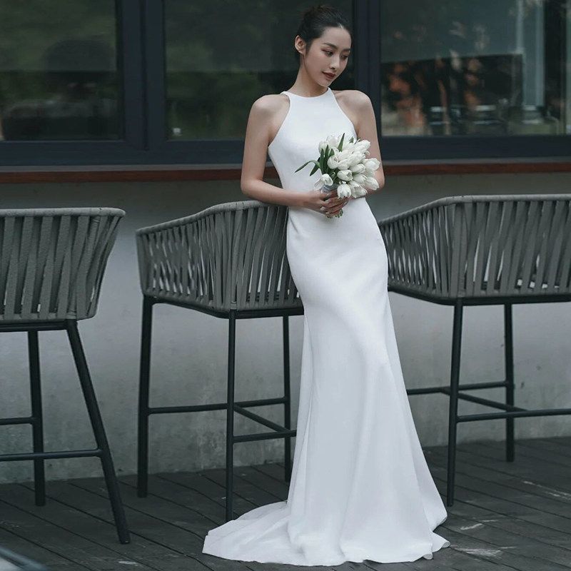 머메이드 프렌치 드레스 빅사이즈 여성 홀터넥 여름 허벅지위 자켓 캐주얼 원피스 세트 롱 끈 화이트 XS - 상세 이미지 5