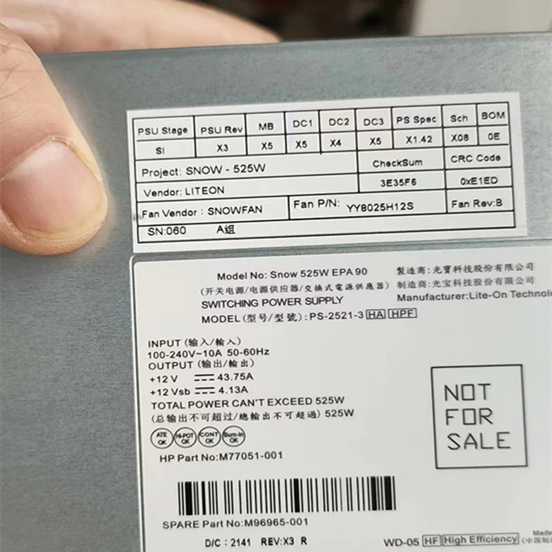 hp호환 525W 전원공급장치 PS-2521-3 HA PS-2521-3HA M77051-001 M96965-001 새 원본 PSU