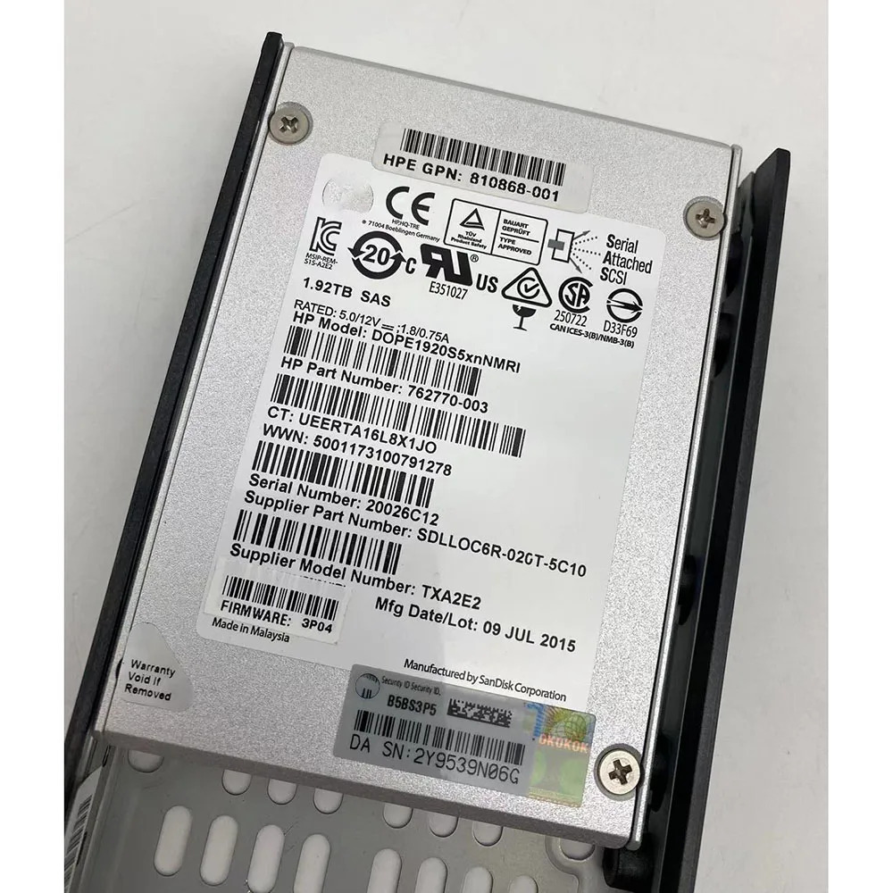 hp호환 3PAR 8000 1.92T SAS 2.5 K2P89BASSD 810771 -001 솔리드 스테이트