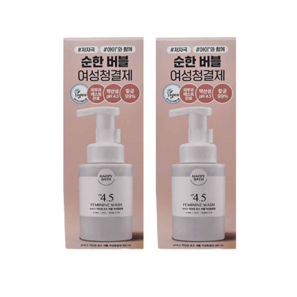 해피바스 PH4.5 약산성 로즈 버블 여성청결제 300ml x2개 - 상품 이미지