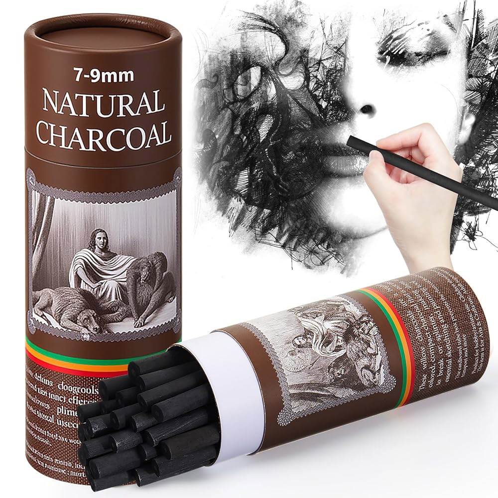 게빈 25개 윌로우 차콜 스틱, 차콜, 아티스트, 초보자, 학생, 스케치, 드로잉, 쉐이딩 및 미술 크리스마스 선물에 완벽한 제품 (7-9mm) - 상품 이미지
