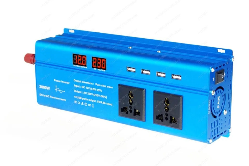 차량전원 인버터 순수 사인파 DC 12V-AC 220V 변압기 4 USB UN EU 소켓 충전기 3000W