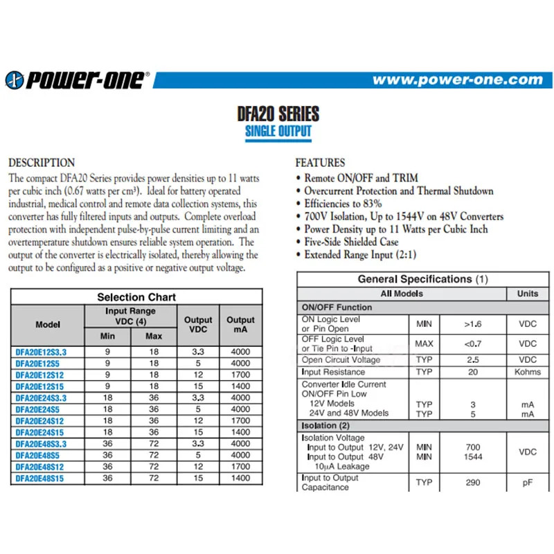 POWER-ONE DFA20E24S5 20W 신