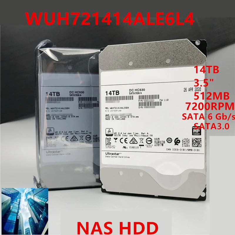 WUH엔터프라이즈 HDD내부 HDDWD 14TB 3.5 SATA 6 Gb/s 512MB 7200RPM새 원본 HDD 721414 ALE6L4
