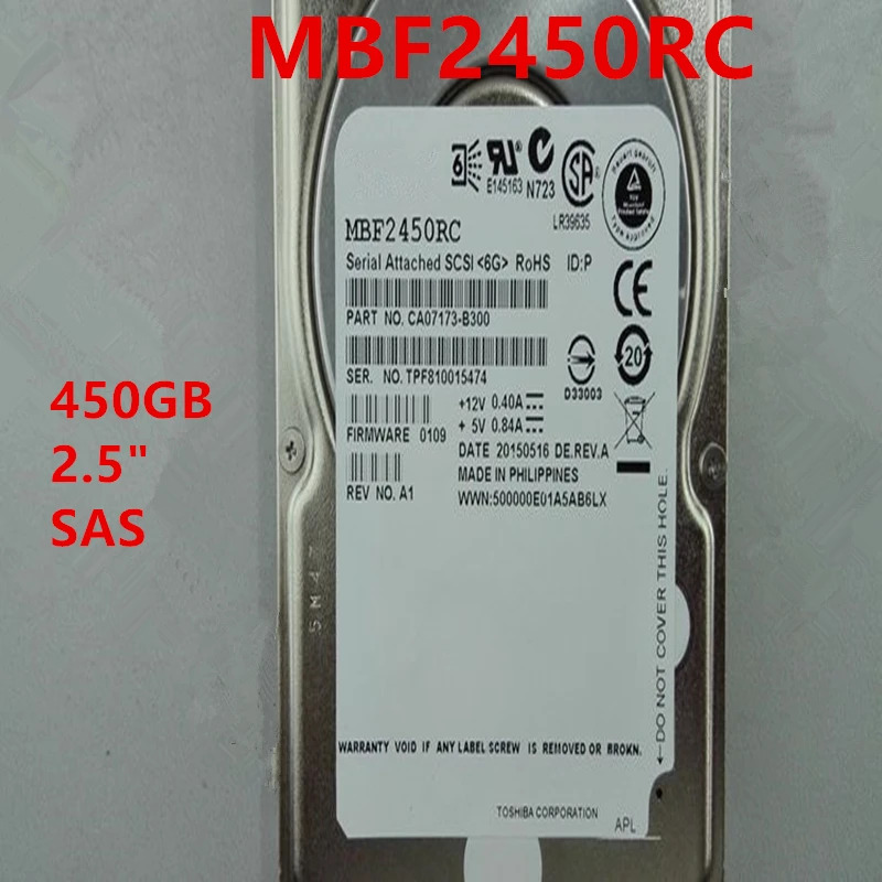 도시바호환오리지널 HDD 서버 하드 내장 드라이브 MBF2450RC 450GB 2.5 인치 SAS 6 Gb/s 64MB 10000RPM 신