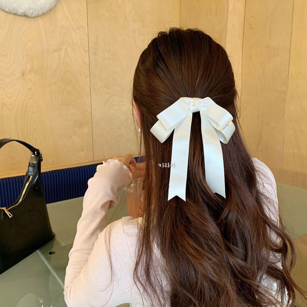 드롭 더블 리본 집게핀 새틴 헤어클립 왕리본 머리핀 이미지 7