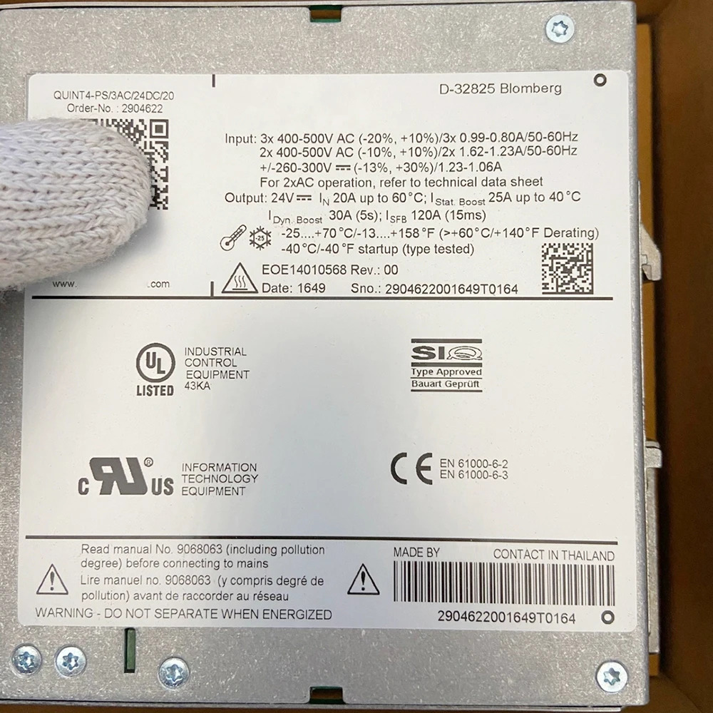 Phoenix QUINT POWER기능교체 2938727 24VDC/20A 스위칭 전원공급장치 QUINT4-PS/3AC/24DC/20 2904622