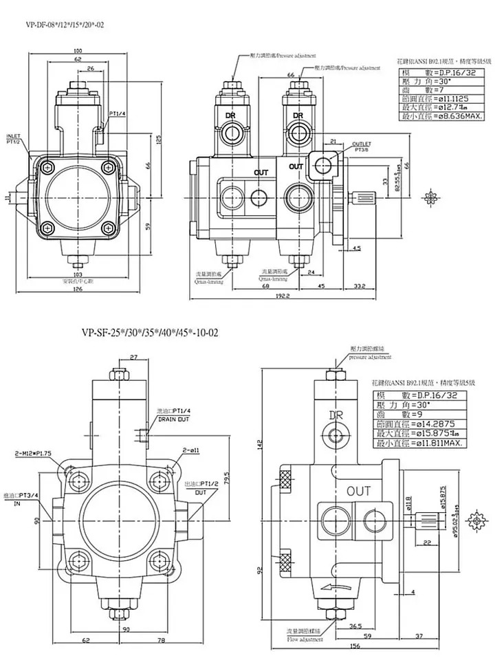 더블 베펌프 VP-DF-12A B12C D 오일 펌프 DF-20A B20C D-01 02