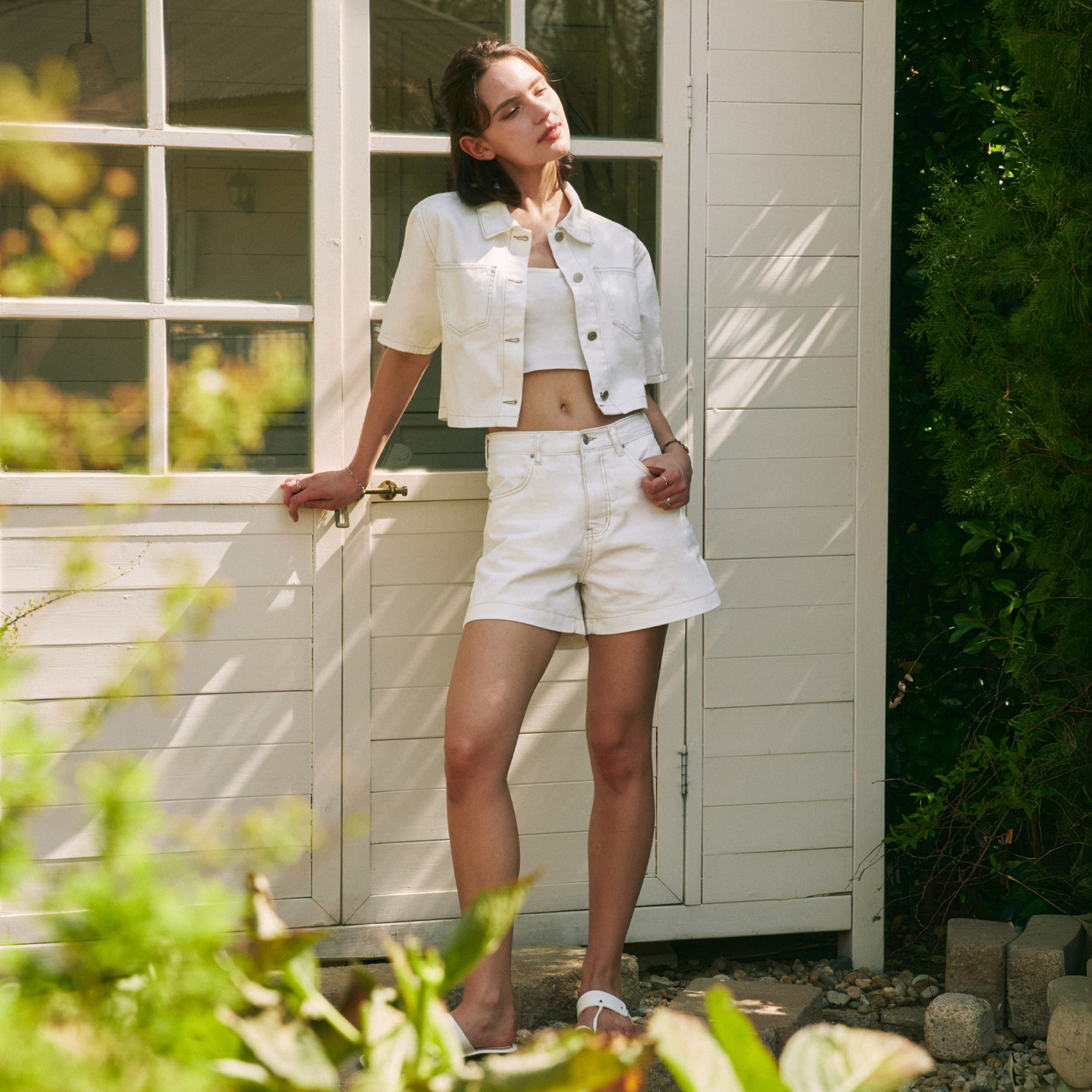 [제로스트릿] 스티치 데님 쇼츠 STITCH DENIM SHORTS / WHITE - 상세 이미지 2
