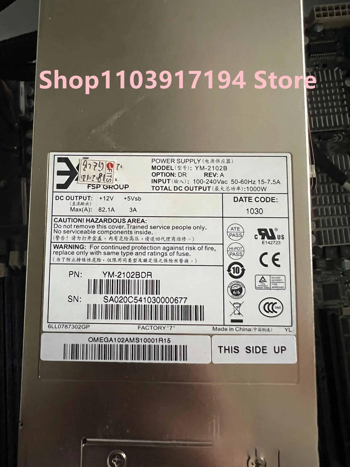 Sugon A840R-G -10 서버 전원공급장치 3Y YM-2102B YM-2102BBR 1000W