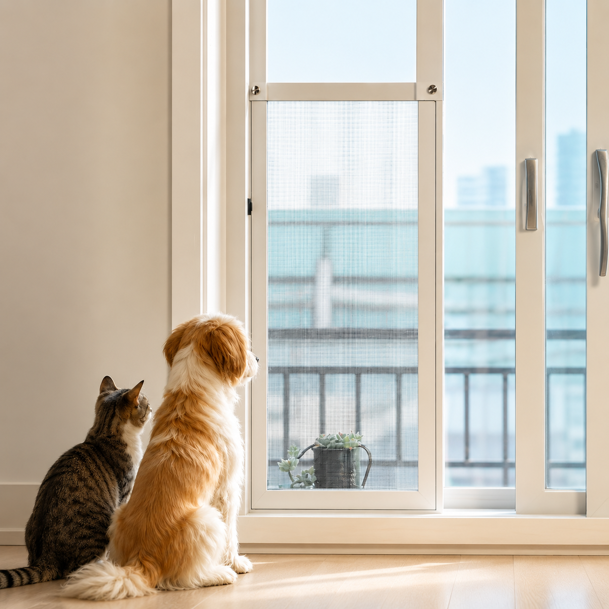고양이 강아지 방묘창 추락방지 안전방충망 0.4MM 높이조절 900-1200 - 상품 이미지