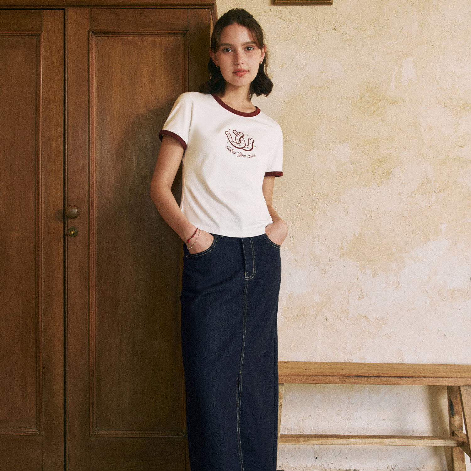 [제로스트릿] 슬릿 데님 롱 스커트 SLIT DENIM LONG SKIRT / DEEP INDIGO - 상세 이미지 3