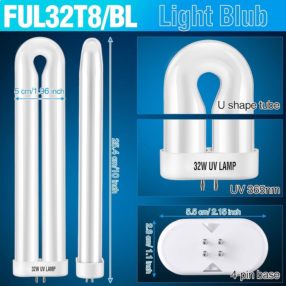 32W 야외 전자 곤충 모기 퇴치기를 위한 플로우트론 BK-40D 버그 재퍼, 10인치 FUL32T8 /BL U 타입 교체 전구와 호환되는 키트밉 BF190 전구(2팩) - 상세 이미지 3