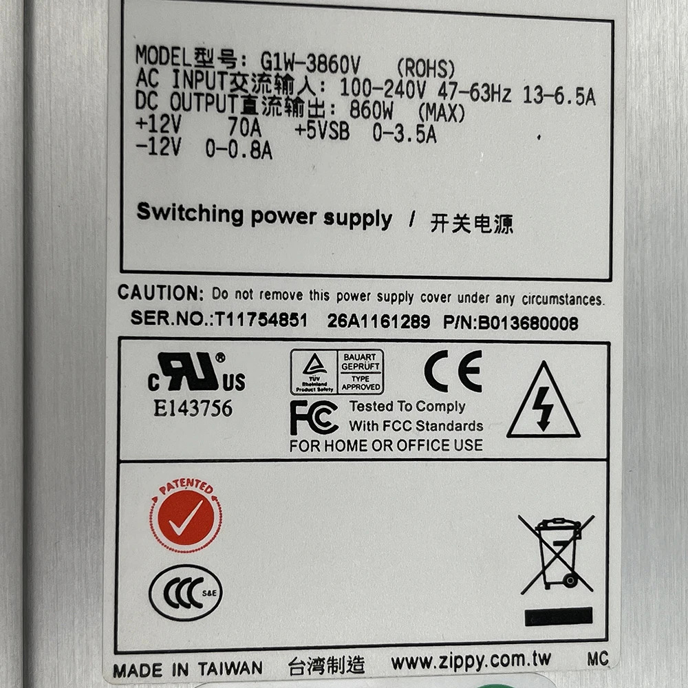 Zipply 860W 서버 전원공급장치 G1W-3860V대해 하게 리퍼